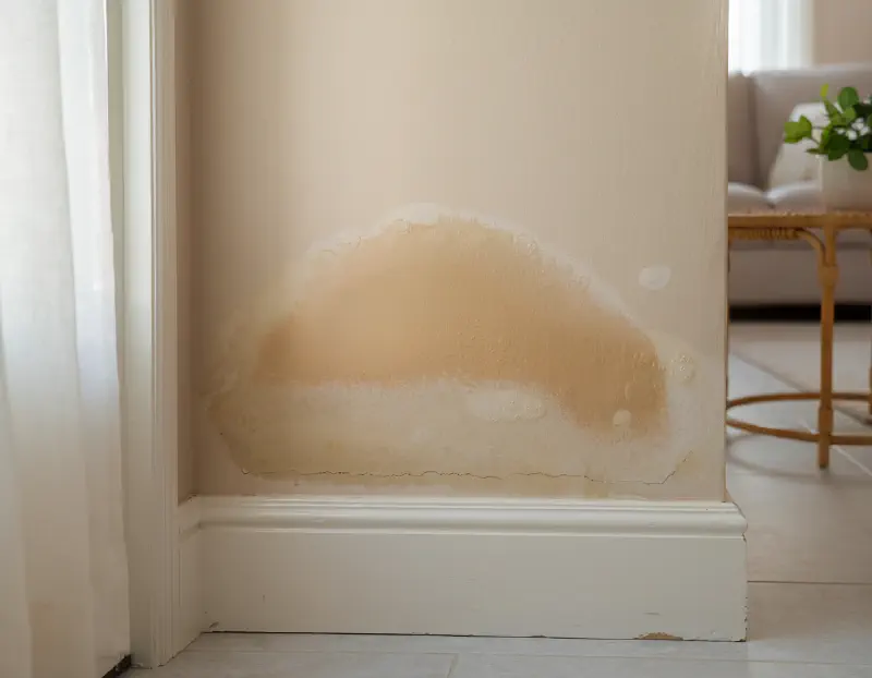 Water-damaged drywall inside a Clearwater, FL home