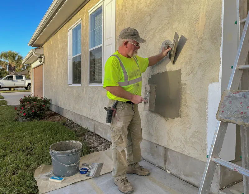 Stucco repair on a Clearwater, FL home exterior