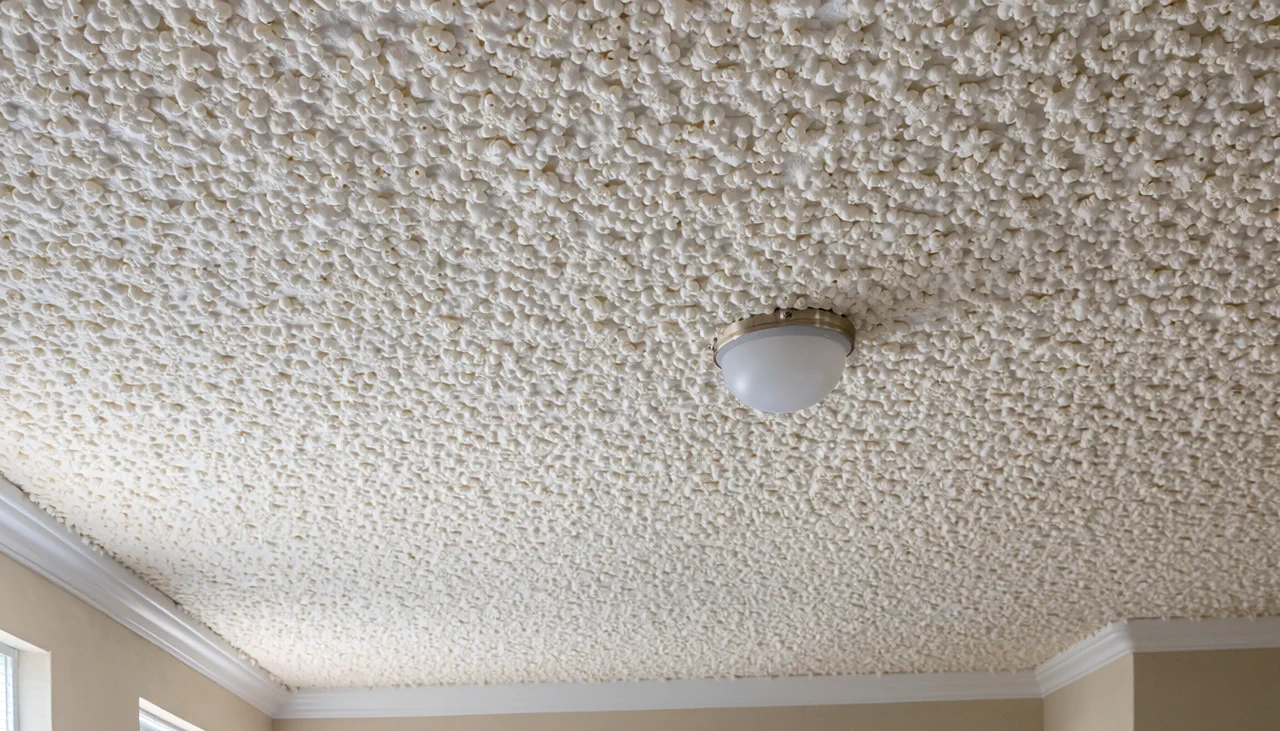 Textured popcorn ceiling in a Florida home before removal